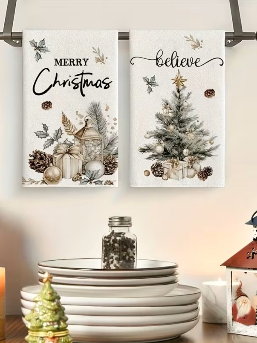 NEW SET of 2 Kitchen Towels - Christmas Tree - Merry Christmas Kitchen Towels